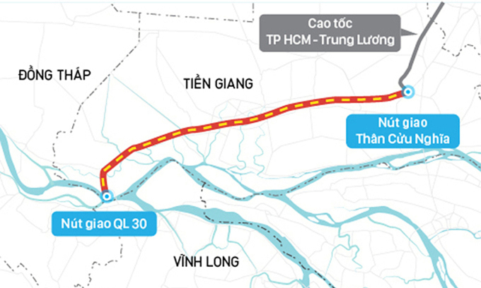 Itinéraire de l'autoroute Trung Luong - My Thuan. Graphiques : Graphiques : Ministère des Transports