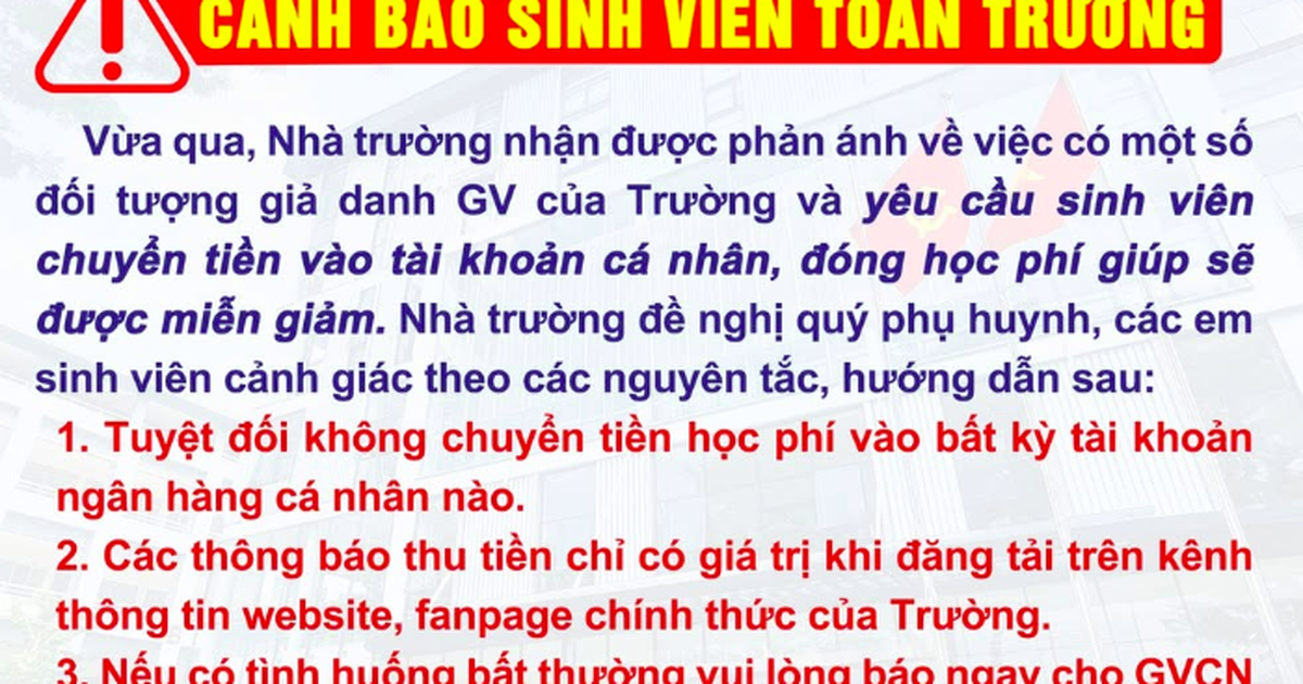 Trường ĐH cảnh báo nạn giả danh giảng viên lừa đảo học phí sinh viên