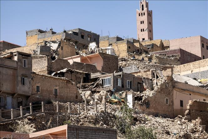 Bei einem Erdbeben in Moulay Brahim in der marokkanischen Provinz Al-Haouz am 9. September wurden viele Häuser zerstört. (Foto: AFP/VNA).