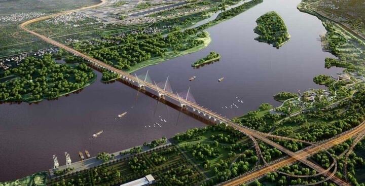 Proyecto de construcción del puente Tu Lien. (Foto: Comité Popular de Hanoi)