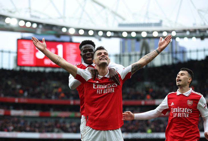 The joy of Arsenal players after scoring against Leeds - Photo: REUTERS