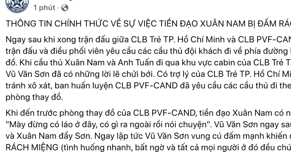 CLB của Xuân Nam lên tiếng rồi… xóa bài, VFF ra án