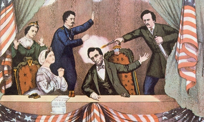 Tranh vẽ tái hiện khoảnh khắc Booth ám sát tổng thống Lincoln. Ảnh: Everett Collection Historical