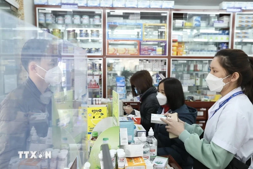 Pharmacy staff instruct customers on how to use medicine. (Photo: Minh Quyet/VNA)