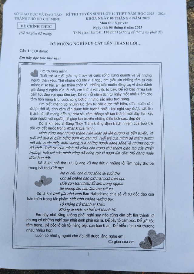 Tuyển sinh lớp 10 TP.HCM: Gợi ý giải đề thi môn ngữ văn - Ảnh 1.