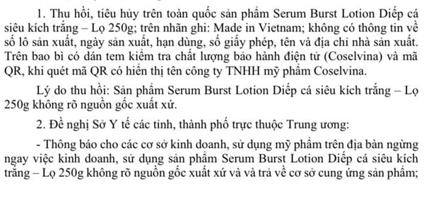 Thu hồi sản phẩm 'Diếp cá siêu kích trắng' không rõ nguồn gốc