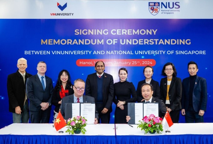 VinUni ลงนามข้อตกลงความร่วมมือกับมหาวิทยาลัยแห่งชาติสิงคโปร์ (NUS) ในด้านนวัตกรรม ภาพ: VinUni