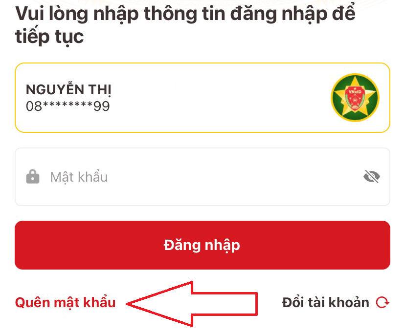 Hướng dẫn cách lấy lại mật khẩu VNeID
