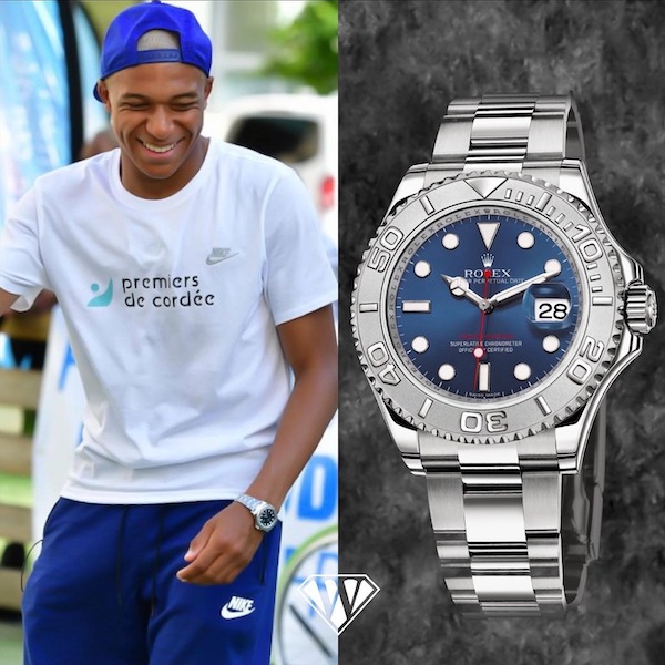 La montre Rolex Yacht-Master de Mbappé à 12 990 $. Photo : Bobswatches