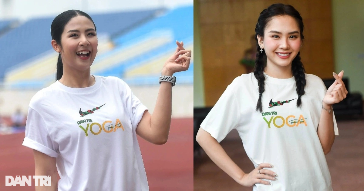 Miss Ngoc Han and Mai Phuong were moved by the record-breaking yoga performance.