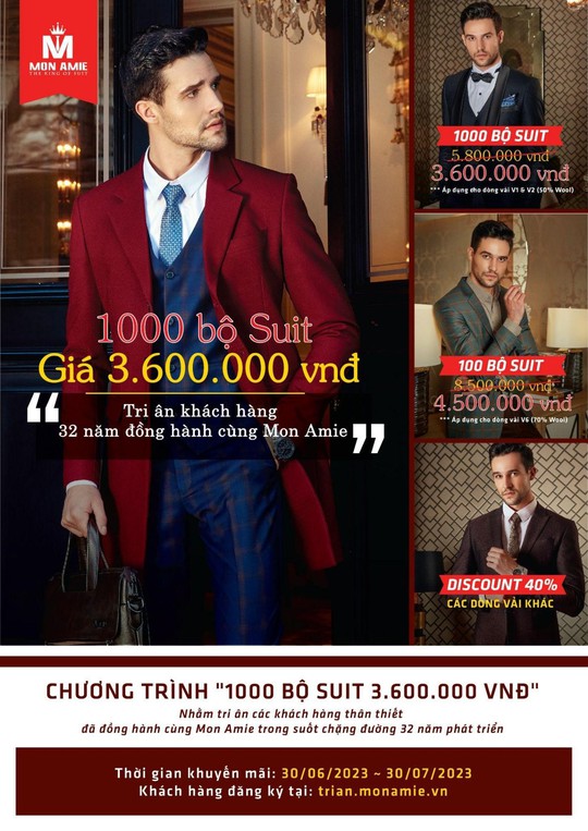 Mon Amie Veston ra mắt 1000 bộ Suit 3.600.000 VNĐ tri ân khách hàng 32 năm đồng hành - Ảnh 1.