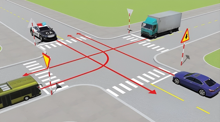 In welcher Reihenfolge fahren die Fahrzeuge laut Verkehrsregeln? - 1