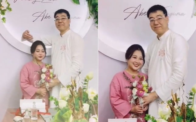 สาวบิ่ญเซืองสูง 1 เมตร 46 แต่งงานกับชายสูงเกือบ 2 เมตร เจ้าบ่าวฮาแตกในภาพถ่ายพิธีแต่งงาน 1