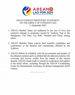 Déclaration des ministres des Affaires étrangères de l'ASEAN sur l'impact du typhon Yagi