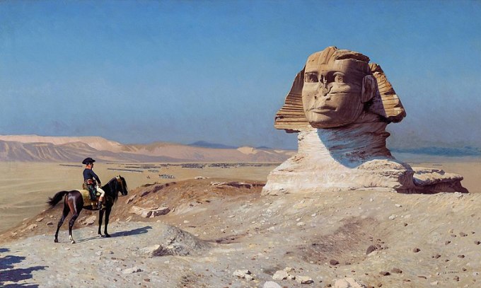 Illustration of Napoleon standing in front of the Sphinx. Photo: Jean-Léon Gérôme