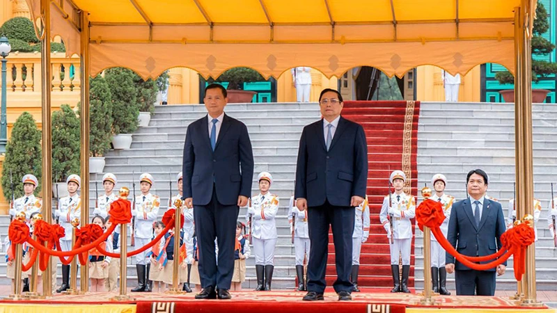 Cérémonie d'accueil du Premier ministre du Royaume du Cambodge Hun Manet en visite officielle au Vietnam.