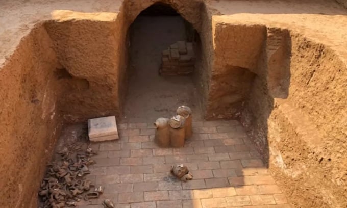 The tomb of Emperor Yuwen Jue shows signs of being looted by tomb robbers. Photo: China Social Science Network