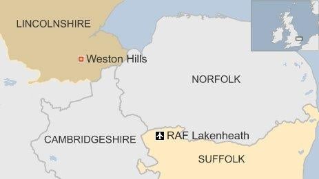 Vị trí căn cứ RAF Lakenheath. Đồ họa: BBC