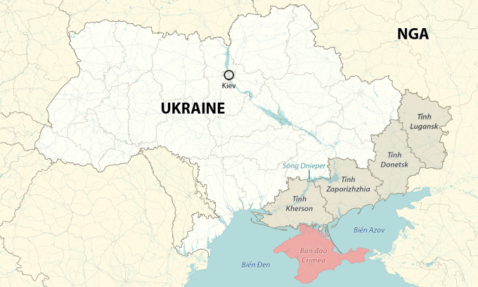 4 tỉnh Ukraine mà Nga sáp nhập năm ngoái. Đồ họa: YRV