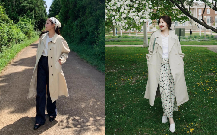 Le trench-coat blanc convient aux silhouettes grandes et minces.