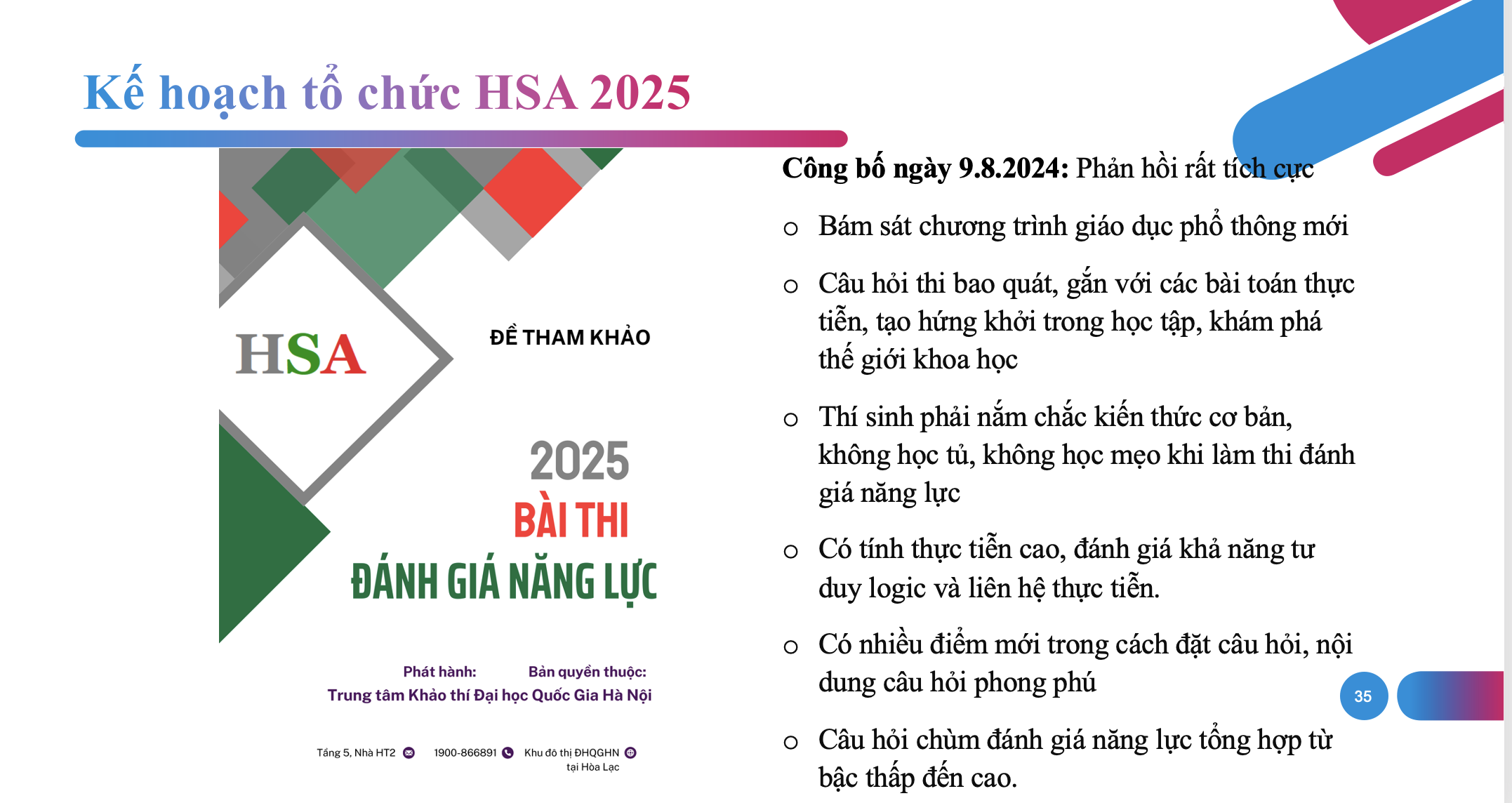Các mốc thời gian tổ chức Kỳ thi Đánh giá năng lực (HSA) năm 2025 -0
