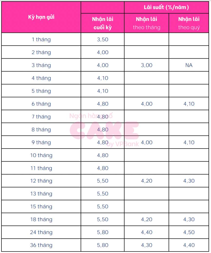 តារាងអត្រាការប្រាក់សន្សំដោយ VPBank ។ រូបថតអេក្រង់