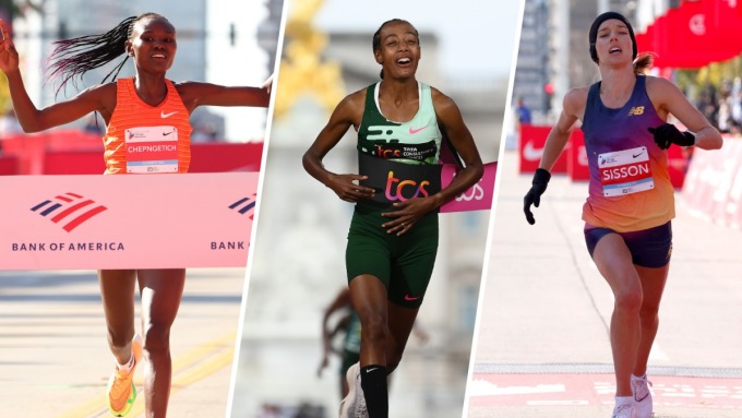 De gauche à droite, Chepngetich, Hassan et Sisson sont les trois premières athlètes féminines confirmées pour participer au marathon de Chicago 2023. Photo : NBC Chicago