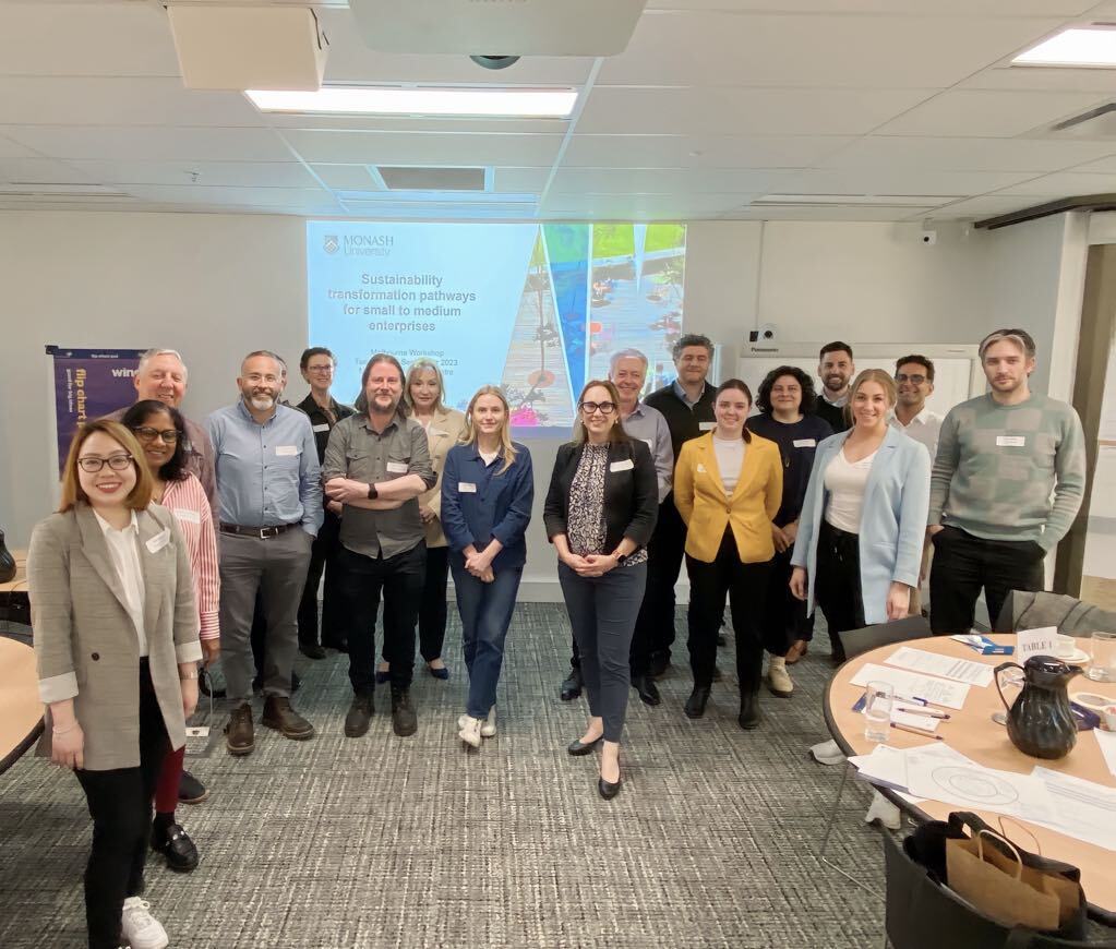 Phuong (far left) at a workshop on building sustainable development plans in small and medium enterprises at Monash University, Australia.