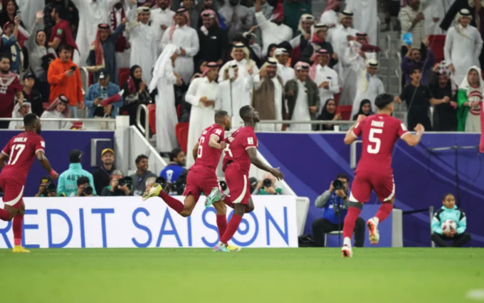 Almoez Ali celebrates after scoring the third goal for Qatar. Photo: Al Jazeera