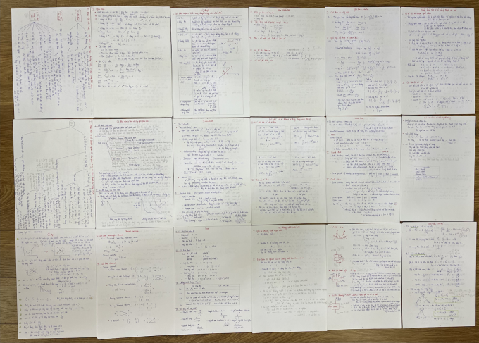 Handwritten outlines from 4 years of study are kept by Ha. Photo: Character provided