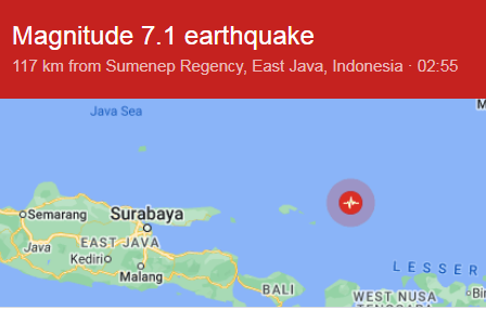 インドネシアのバリ島海域で強力な地震が発生（写真1）