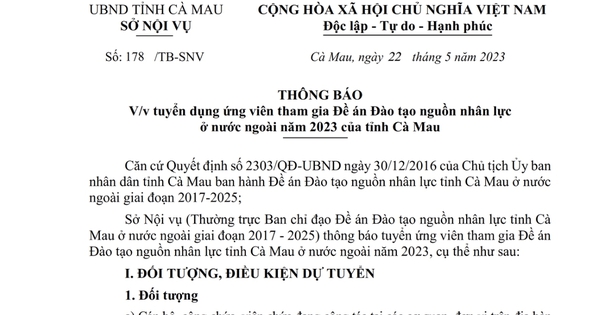 Cà Mau tuyển ứng viên tham gia đào tạo nguồn nhân lực ở nước ngoài