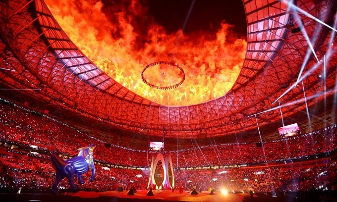Ein Blick auf das Lusail-Stadion während der Eröffnungszeremonie des Asien-Cups 2023 in Katar am 12. Januar 2023. Foto: Scores Arabic
