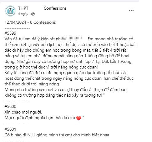 Có 5.599 tâm tư nguyện vọng được các bạn học sinh chia sẻ lên trang mạng xã hội ẩn danh ở một trường THPT
