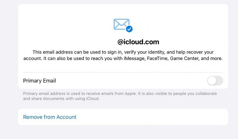 Apple đã cho thay đổi địa chỉ email của iCloud