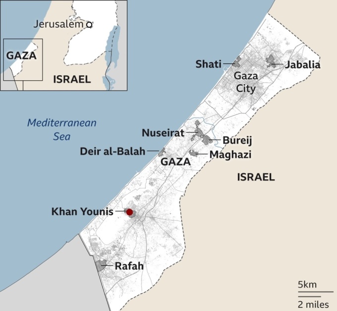 Lage der Städte im Gazastreifen. Grafik: BBC