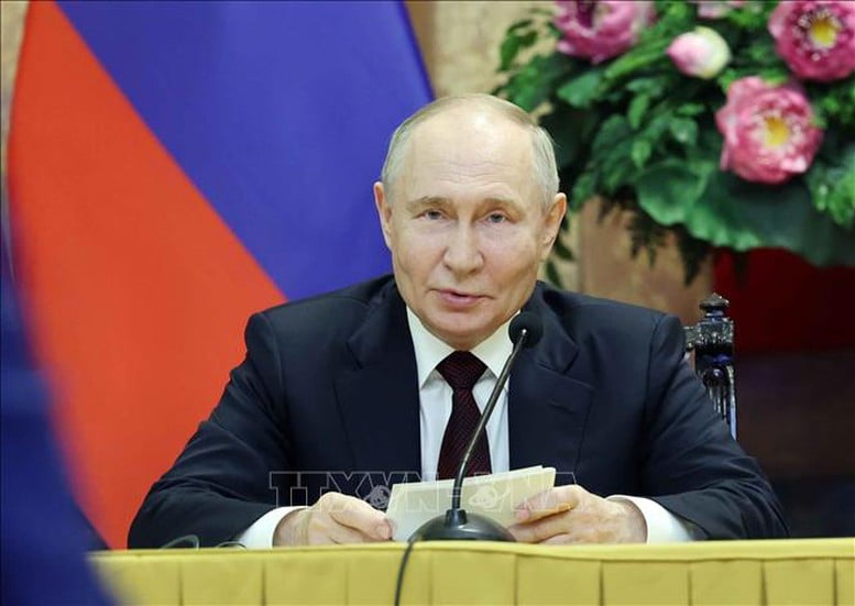  Tổng thống Nga Putin tại cuộc gặp gỡ báo chí sau hội đàm với Chủ tịch nước Việt Nam Tô Lâm. Ảnh: TTXVN