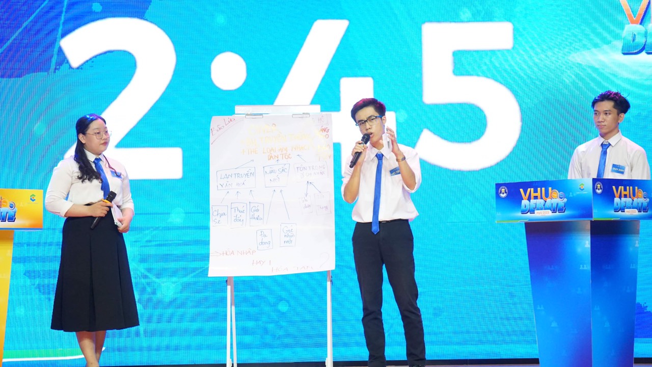 Công bố quán quân cuộc thi tranh biện VHU Debate 2023 - Ảnh 1.