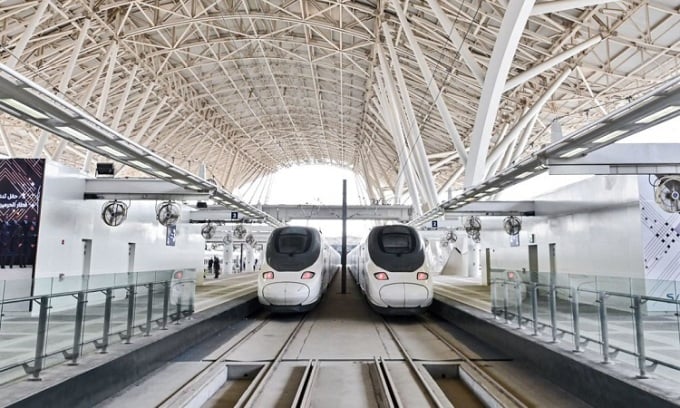 El tren de alta velocidad Haramain transportará a millones de peregrinos a La Meca. Foto: AFP