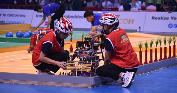 Close-up of rice-planting robots at ABU Robocon 2024