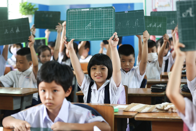 Schüler der Dinh Tien Hoang-Grundschule, Thu Duc City, während des Unterrichts am 5. September. Foto: Quynh Tran