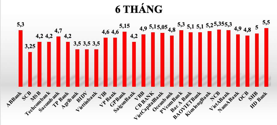 So sánh lãi suất ngân hàng cao nhất ở kỳ hạn 6 tháng. Đồ hoạ: Tuyết Lan