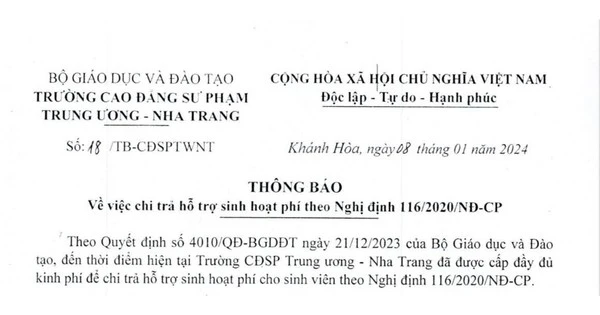 นักศึกษาวิทยาลัยฝึกอบรมครูได้รับค่าครองชีพสูงที่สุดเกือบ 40 ล้านดองต่อคน