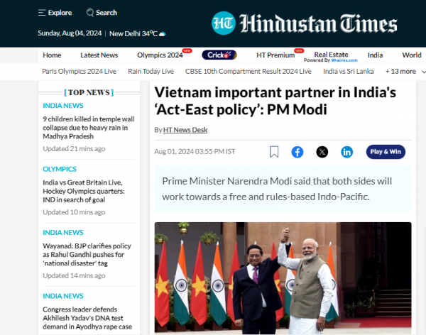 Les médias indiens soulignent les résultats de la visite du Premier ministre Pham Minh Chinh