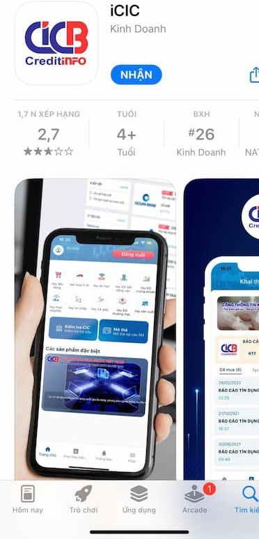 App CIC trên điện thoại