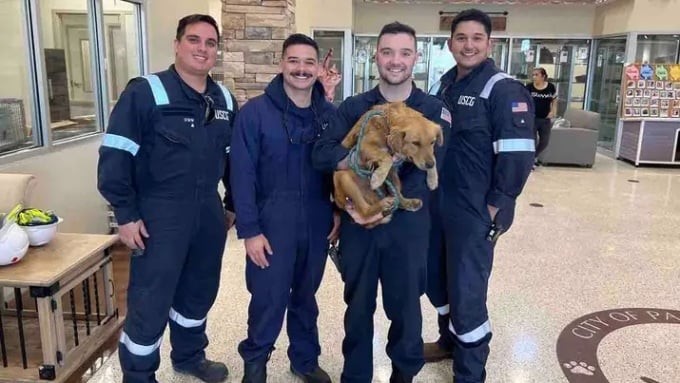 Miembros del equipo de inspección de la Guardia Costera de Estados Unidos y el perro Connie. Foto: USCG Heartland