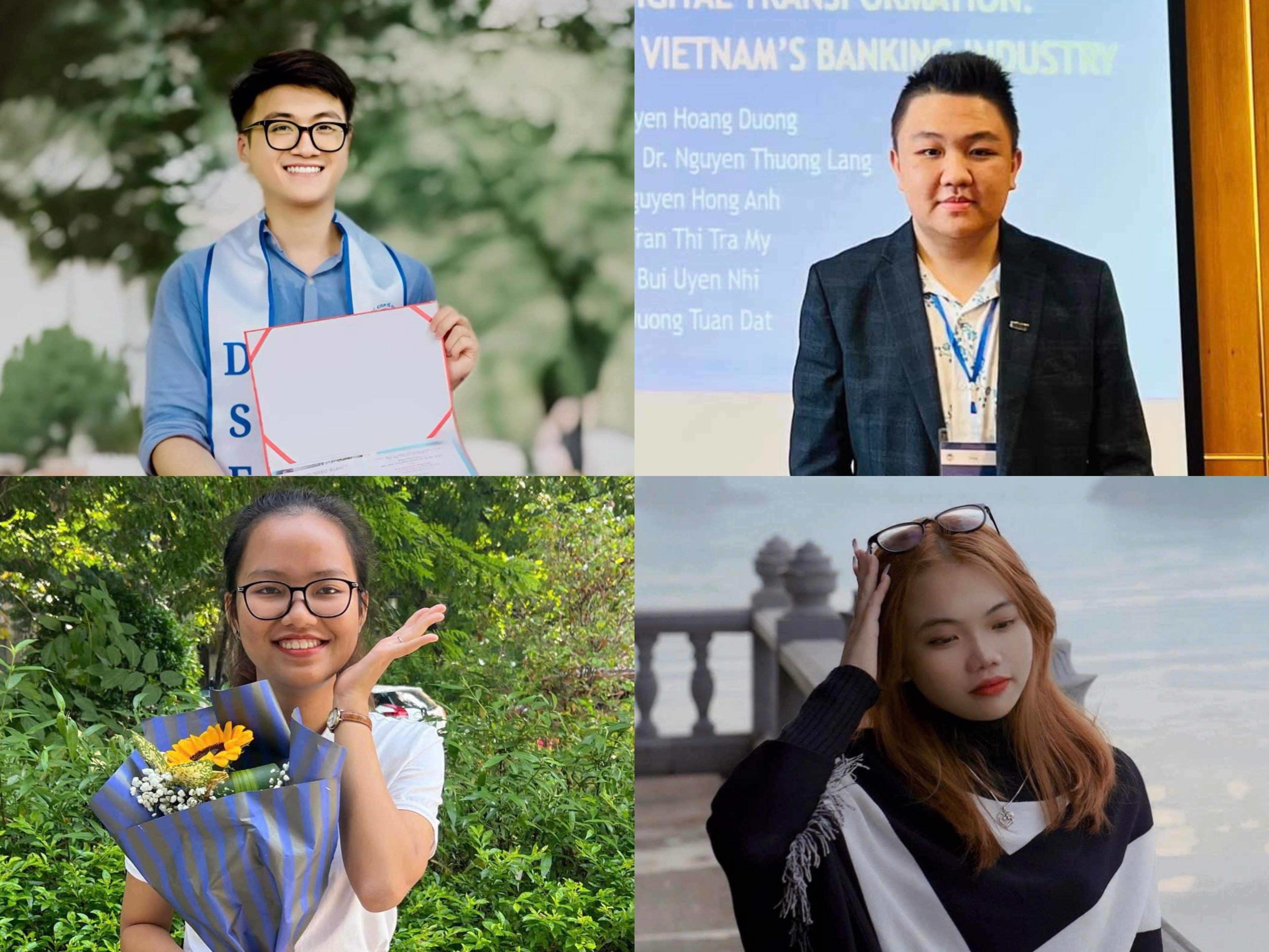 完璧な GPA 4.0 で卒業した 4 人の卒業生総代には、マイ スアン バッハ、グエン ホアン ズオン、グエン カイン リン、ホアン マイ フオンが含まれます。