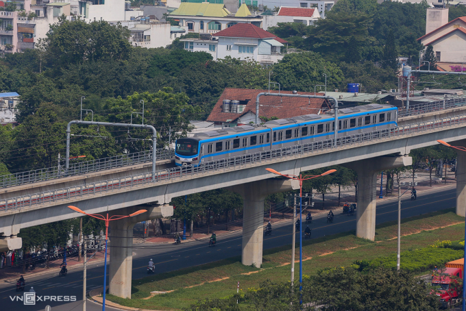 Train of Metro Line No. 1 project tested in April. Photo: Quynh Tran