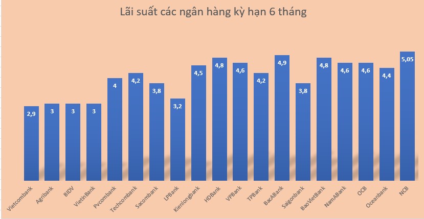 أسعار الفائدة الحالية لمدة 6 أشهر لـ 20 بنكًا. الرسومات: مينه هوي