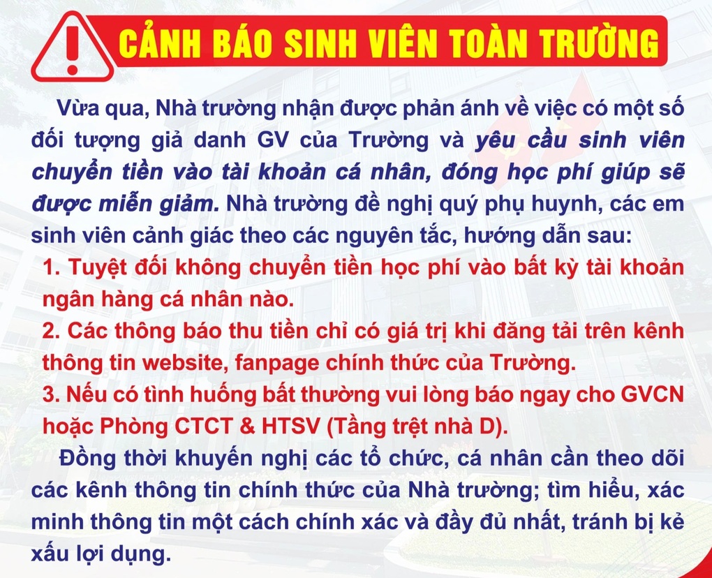 Chuyển tiền qua tài khoản cá nhân giảng viên, sinh viên được giảm học phí? - 1